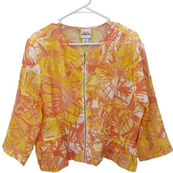 Ruby Rd. FAVORITE Orange Yellow Zip Front Crinkle Burnout Top Women's Size 6P - Picture 2 of 13